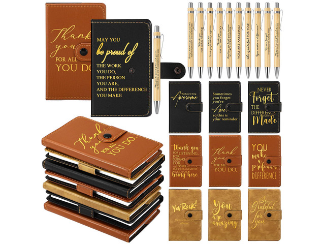 60 Sets Thank You Leather Journals Back to School Teacher Gifts Bulk Employee Appreciation Notebook with Bamboo Pen, for Nurse Coworker Office...