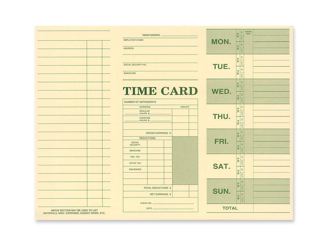 Employee Attendance Weekly Time Card, Made in the USA (Pack of 250)