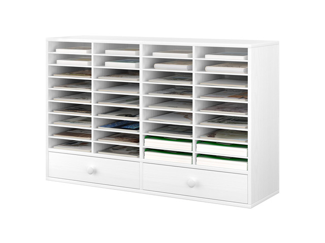 TQAVI Wood Classroom Mailbox 36 Compartments with 2 Drawer, Large Paper Organizer with Adjustable Shelves to Sorting Literature Bill, A4 Size File...