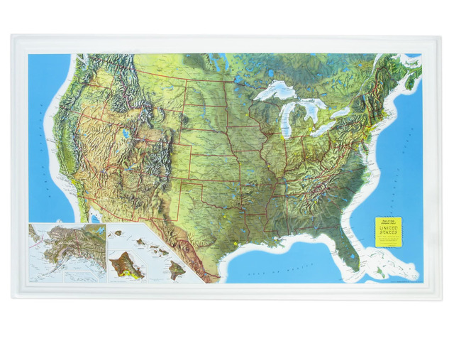 3D United States Raised Relief Map Topographic USA Wall Map 34.5' x 22' Rand McNally x Vacuum-Formed Rigid Vinyl