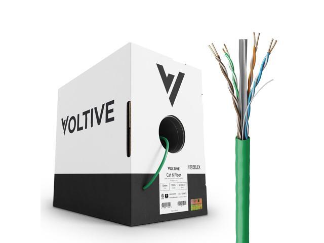 Voltive Cat6 Ethernet Cable, Riser (CMR), Green, 1000ft - 23AWG 4 Pair Solid Bare Copper, UTP, 600MHz, UL Certified & ETL Verified - V-1232-11