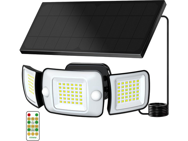 intelamp Outdoor Solar Flood Light Cool White Separate Panel 6000mAh 1500LM Remote Control, Dual Motion Sensor, IP65 weatherproof, 6000mAh...