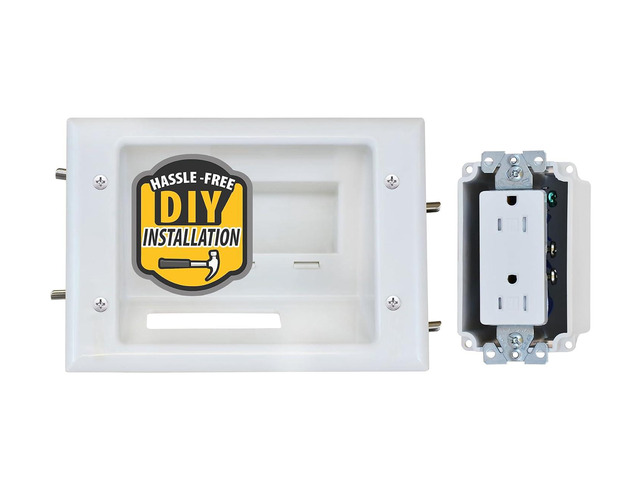 DATA COMM 45-0071-WH Recessed Low Voltage Cable Plate with Built-In Duplex Receptacle Outlet, Easy To Install - Ideal for Home Theater, TV & Power...