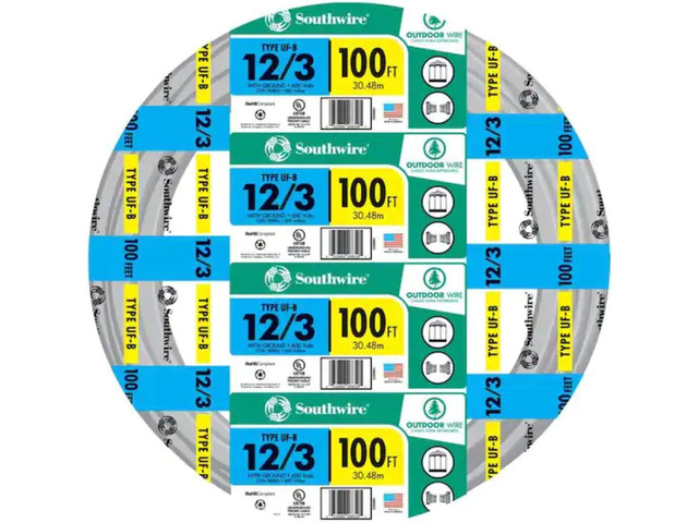 Woods Southwire 13058323 100ft. 12/3 Underground Feeder and Branch Circuit Cable, Gray, Grey
