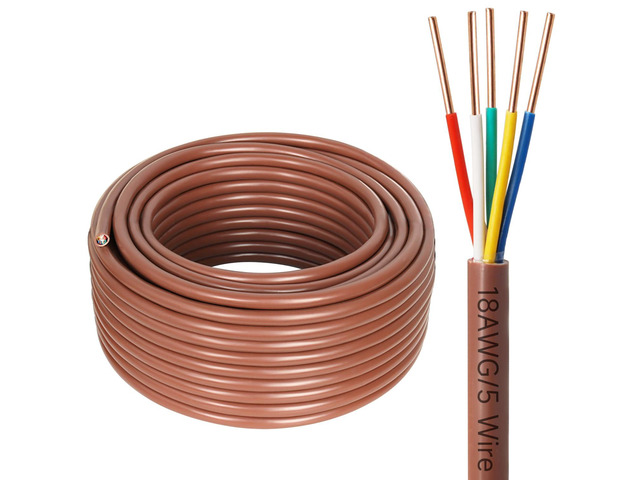 Thermostat Wire - 18/5 50FT Solid Copper 18 Gauge 5 Conductor Power Circuit Cable for Heating & air Conditioning Equipment, doorbells and Other...