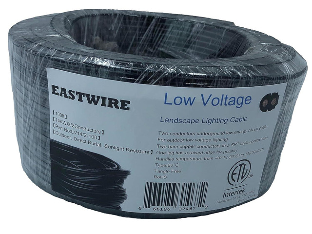 EASTWIRE ETL 14/2 100ft Direct Burial Low Voltage Landscape Lighting Wire 14awg 2conductors pure copper Outdoor - Underground Low-Energy Circuit...