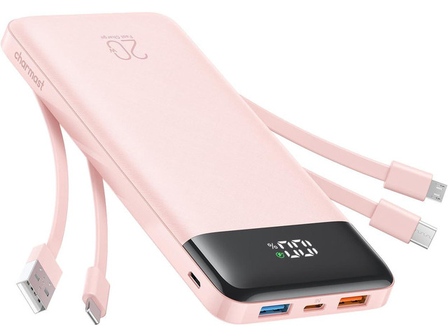 charmast Portable Charger Built-in Cables, 20000mAh Power Bank 6-Output Travel Fast Charging Battery Pack for iPhone 17/16/15 Samsung Android,...