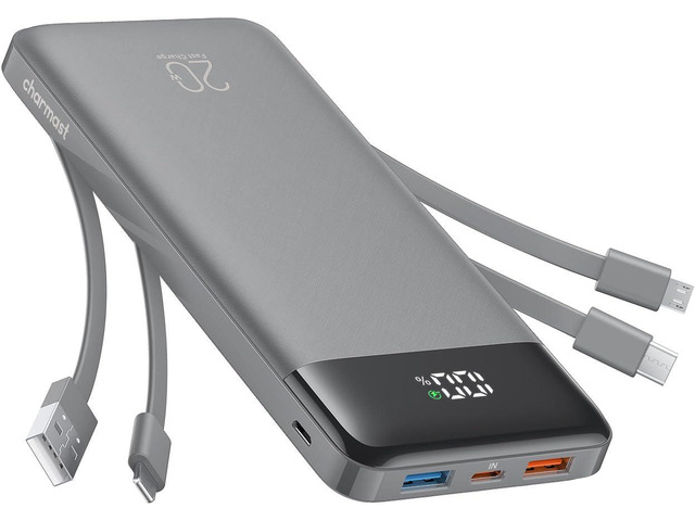 charmast Portable Charger Built-in Cables, 20000mAh Power Bank 6-Output Travel Fast Charging Battery Pack for iPhone 17/16/15 Samsung Android,...