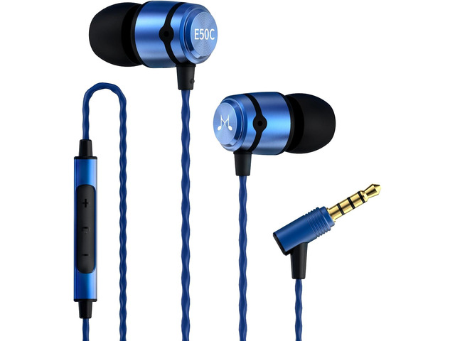 SoundMAGIC E50C Wired Earbuds, with Mic, in-Ear Monitor, 3.5mm Jack, Blue Clear bass, Balanced HiFi sound, Noise isolation, Solid alloy shell,...