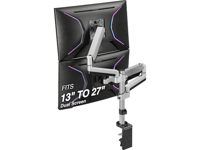 AVLT Dual Stacked Monitor Arm Desk Mount for 13-27' Screens - Silver Supports flat/curved/ultrawide screens up to 19.8 lbs each. Smooth gas...