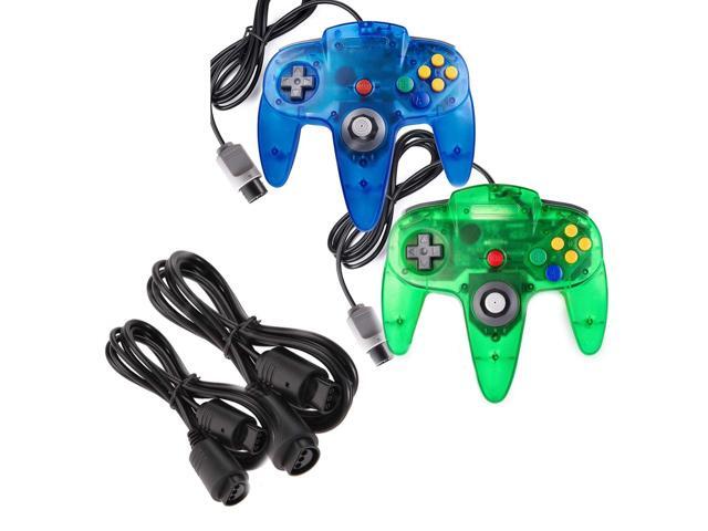 miadore 2 Pack Classic N64 Controllers (Jungle Green/Blue) Bundle with 2 Pack 6FT N64 Controller Extension Cable