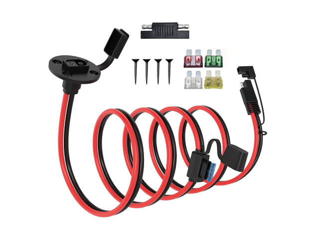 ELFCULB SAE Wall Port Cable 10AWG 5FT with Fuse for RV Charging SAE sidewall port cable with stranded tinned copper wire for RVs, solar charging...