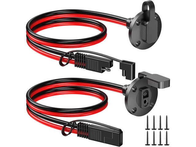 SAE Connector Power Socket Sidewall Port, 10AWG Cable Weatherproof Cable Quick Connect Panel Mount Universal Flush Mount Adapter for Solar...