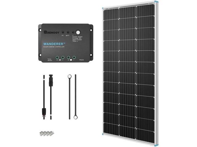 Renogy 100W 12V Solar Panel Starter Kit, 100 Watt Monocrystalline Solar Panel, 30A LCD PWM Charger Controller, Adaptor Kit, Tray Cables, Z Brackets...