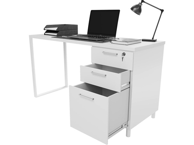 Modern Designs Milano Office Desk with 3 Locking Drawers, 48 Inch White Industrial Wood Desk with Filing Drawer and Storage, by Crafts and Comfort