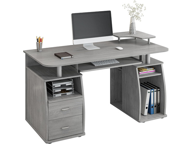 Techni Mobili 47' Computer Desk w/Drawers, Storage & Printer Shelf, Grey