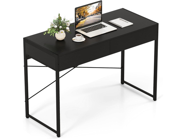GOFLAME 44 Inch Computer Desk with 2 Drawers, Home Office Desk with Metal Frame, Small Study Writing Workstation with Storage, PC Laptop Table for...