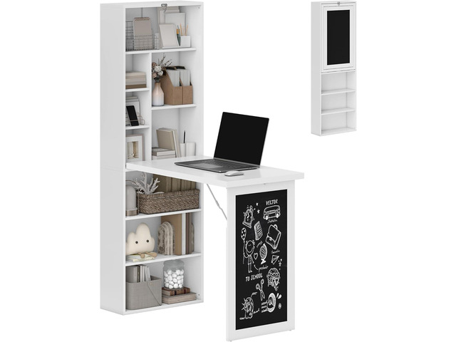 HOMCOM Foldable Convertible Writing Table Space-Saving Computer Desk White