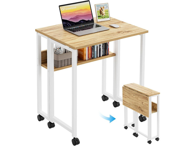 GreenForest Folding Desk with Wheels, 24.8' Rolling Table for Small Spaces