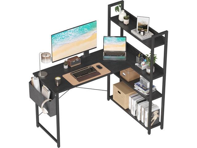 Treesland 47 Inch Computer Desk with Bookshelf, Corner Desk with Storage, L Shaped Desk, Home Office Desks, Writing Study Desk for Bedroom, Black