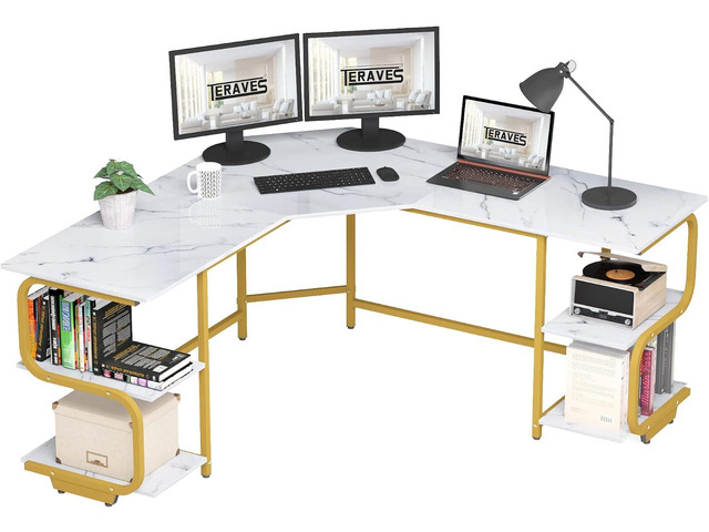 L Shaped Desk with Shelves,64.84' Large Gaming Corner Desk for Home Office