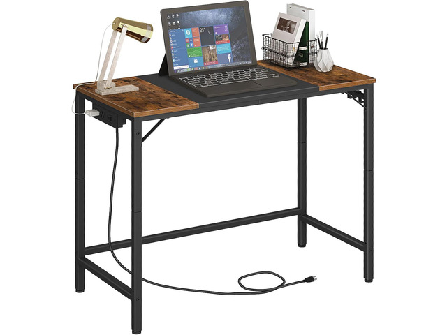 HOOBRO Computer Desk, 31.5 Inch Small Desk with Power Outlet, Writing Table with USB Charging Ports and 3 Hooks for Home Office, Study Room,...