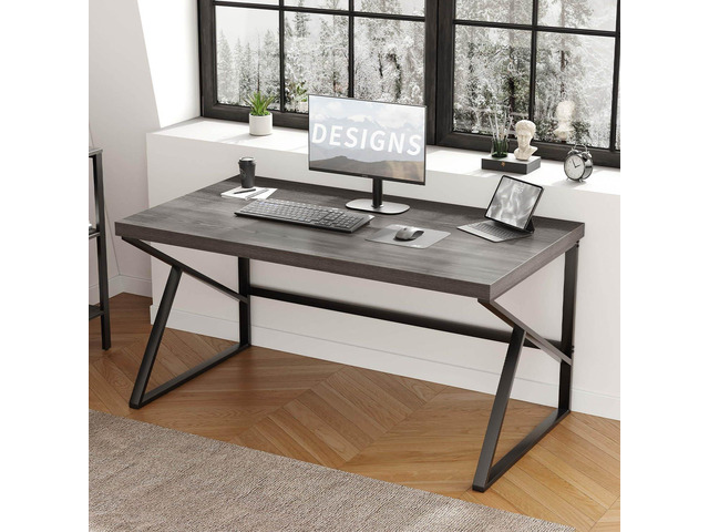 HSH Industrial Home Office Desk, Metal and Wood Computer Desk Grey 55 Inch