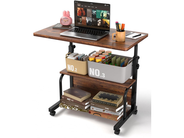 QZMDSM Portable Rolling Desk on Wheels Adjustable Height Desks for Small Spaces, 32' Computer Desk Drafting Tables with Storage Shelves for Home...