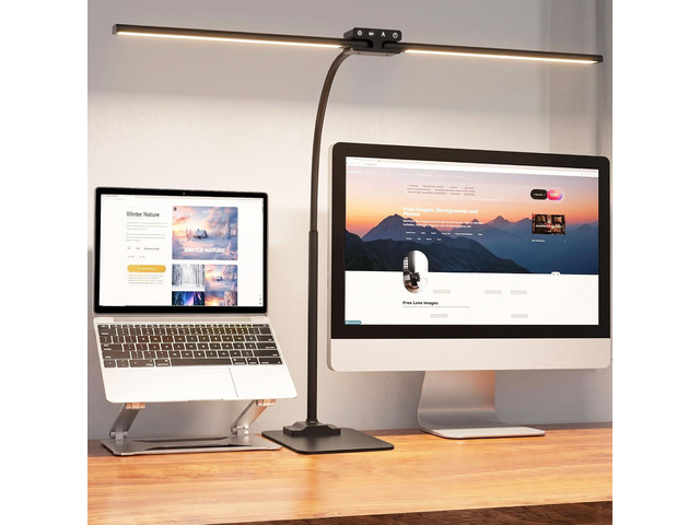 24W Led Desk Lamps with Base for Office Home, 31.5-in Double Head, Black