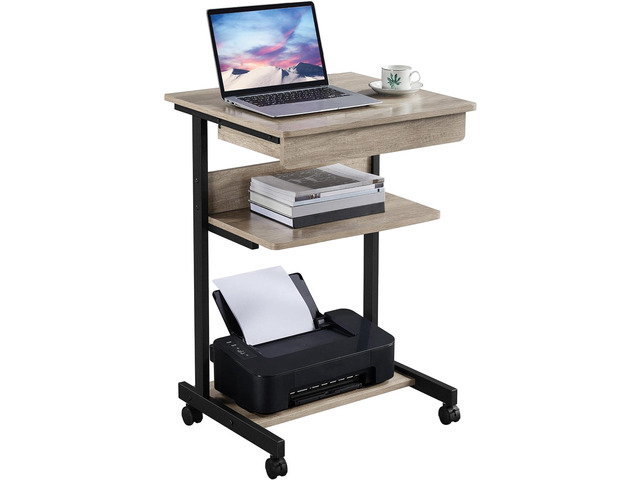 Topeakmart Gray Art Deco Desk, Rolling Computer Desk Cart with Drawer, Small Space Solution for Writing, Laptop, PC, 22 x 20.1 x 31.5 inches