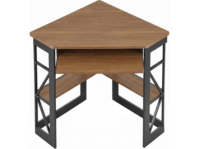VECELO Corner Desk Computer Desk Writing Table with Smooth Keyboard Tray & Storage Shelves,Compact Home Office Triangle Table,Rustic Brown