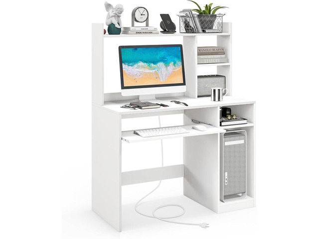 GIANTEX Computer Desk with Hutch, 43.5 Inch Home Office Desk with Keyboard Tray & Charging Station, Laptop PC Table for Workstation, Modern Study...