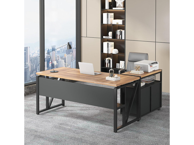 Tribesigns 63' Executive Desk with Reversible File Cabinet, Large L-Shaped Office Desk with Drawers, Business Furniture Workstation for Home Office