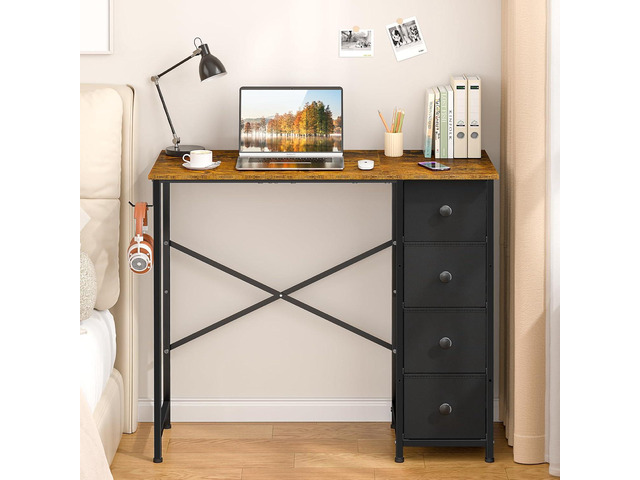 Small Computer Desk with 4 Fabric Drawers, 36 Inch Reversible Writing Desk for Home Office Bedroom, Modern Simple Kids Student Study Desk with...