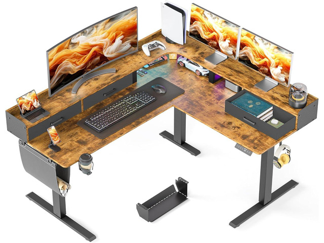 WALKINGDESK 63 Inches Height Adjustable L Shaped Standing Desk with 3 Drawers and Monitor Shelf, Electric Corner Comupter Desk, Sit Stand up Home...