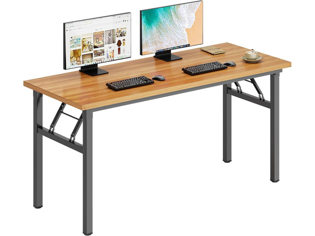DlandHome 54.3 Inch Large Folding Computer Desk, Fully Assembled Teak Black
