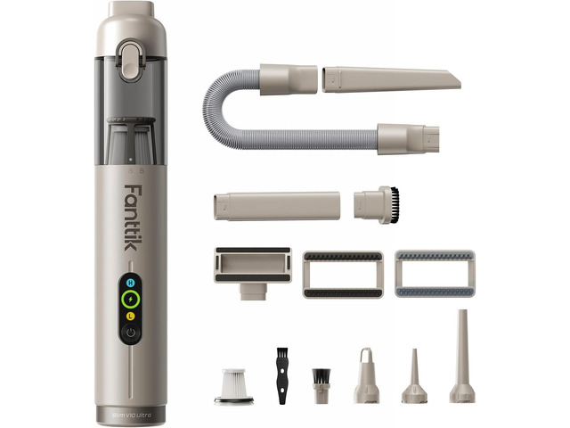 Fanttik Slim V10 Ultra Cordless Car Vacuum, 4-in-1 Portable Mini Vacuum with 19kPa Suction, Freely Combinable Accessories, 2 Suction Modes,...