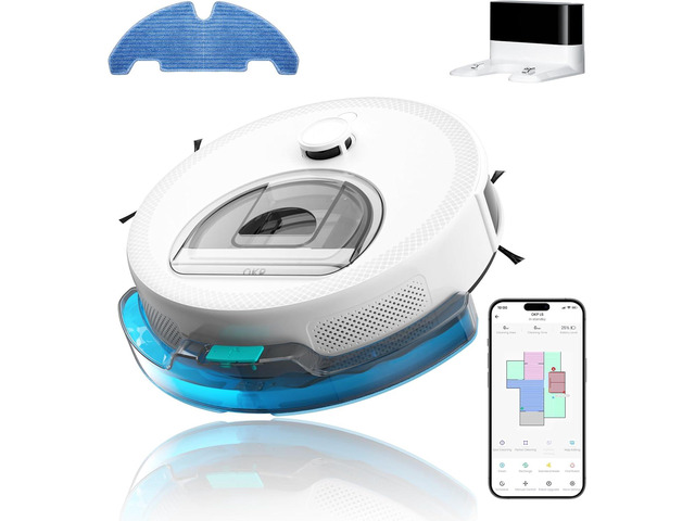 OKP Lidar Robot Vacuum and Mop Combo, 6000Pa Automatic Robotic Vacuum, Smart Mapping, 3.7 inch Thin, 150 Min Max, 5G WiFi/App/Alexa Control, Ideal...