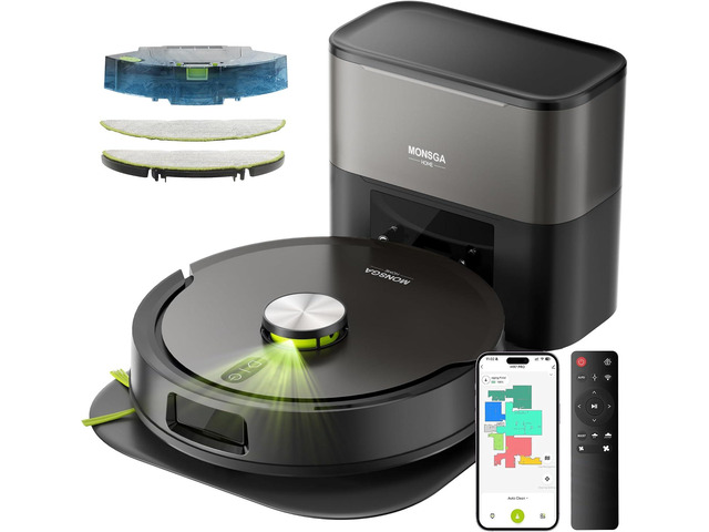 MONSGA Robot Vacuum and Mop, 90 Days Self-Emptying with 8000Pa Suction
