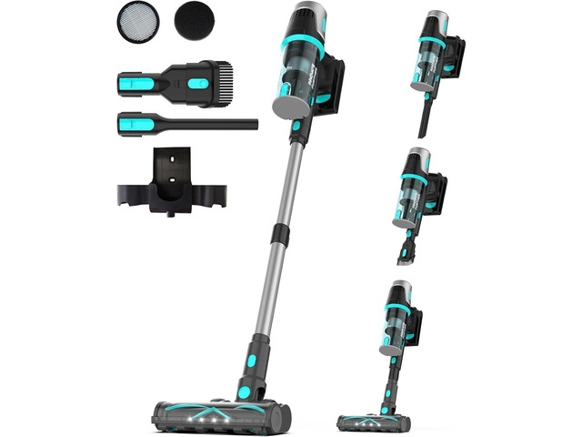 Bagotte Cordless Vacuum Cleaner,65KPa 65Mins Stick Vacuum with Self-Standing,Anti-Tangle Touch Screen LED Display, Detachable Battery Pack,...
