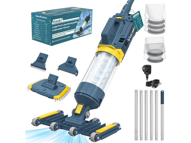 Vucaki 5-in-1 Handheld Pool Vacuum with 10.8FT Telescopic Pole 14' Wheel Vacuum Head, 18.9GPM Suction, 70Min Runtime, Heavy Duty Pool Vacuum...