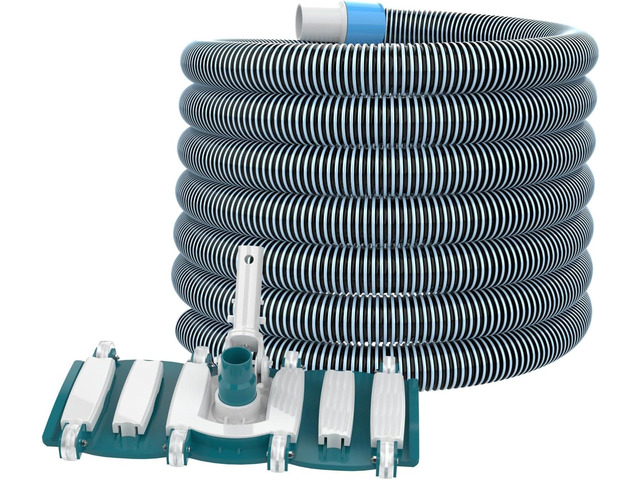 POOLWHALE Professional 1-1/2-Inch x 30-Feet Swimming Pool Vacuum Hoses and Weighted Rotatable Handle Vacuum Head with Wheels, Perfect for Above...