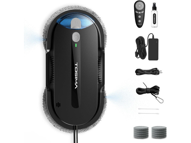 Tosima X1 Window Cleaning Robot Dual-Nozzle Ultrasonic Water Atomization, 85ml Visible Water Tank, Automatic Window Cleaner for Large & Small Windows