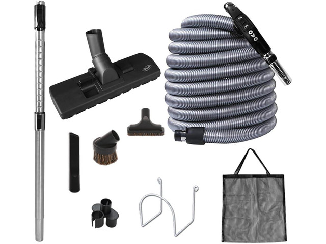 OVO Central Vacuum Standard Kit, with 30/35/40/50ft Low-Voltage Hose, ON/Off Control at The Handle, 12 Combo Brush and Accessories, for Hard...