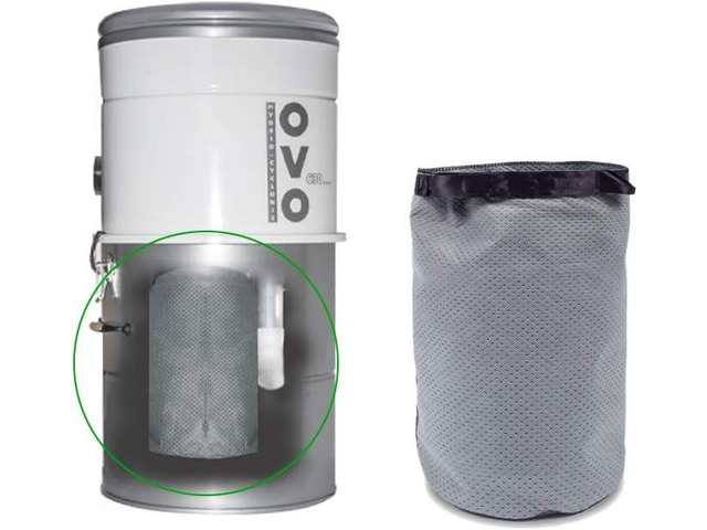 OVO Central Vacuum Permenent Filter, 8 Liter, Fits OVO-630/700ST-25H, OVO-630/550ST-18B, OVO-595ST-18V, NADAIR-600/700-AL-22, Machine Washable, Grey