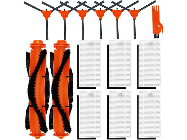 Replacement Parts Kit for Kyvol Cybovac E20, E30, E31 Robot Vacuum Accessories, 2 Main Brush, 6 Side Brush, 6 Hepa Filter, 1 Cleaning Tools (15PCS)