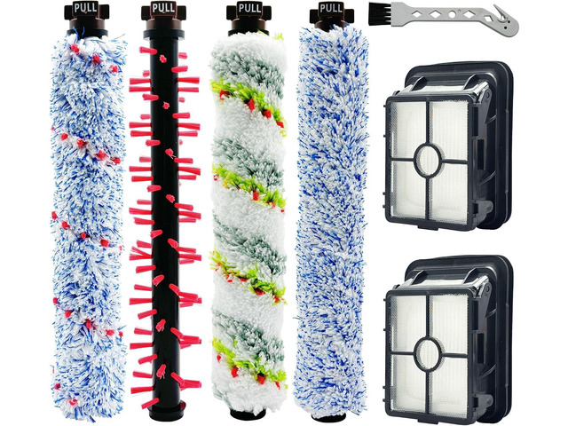 Replacement Parts for Bissell CrossWave 2024 Model 3888A Vacuum 4 Brush Rolls, 2 Vacuum Filters, 1 Cleaning Brush