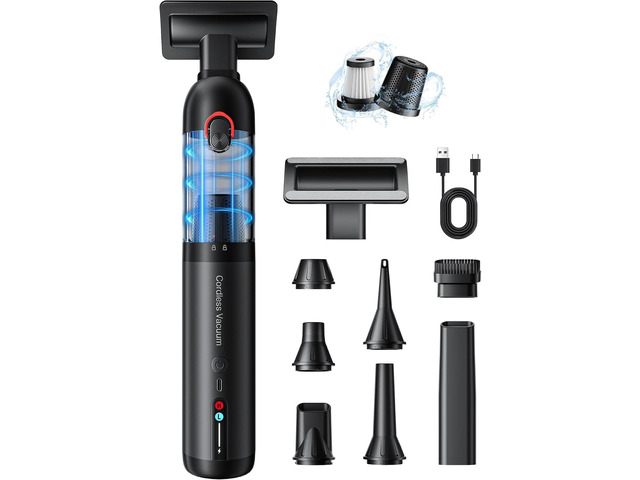 Cordless Car Vacuum XJ02, 21KPa Portable Handheld Car Vacuum Cleaner, Pre-Filter & HEPA Filter System, 7800mAh Battery, Mini Vacuum with Multi...