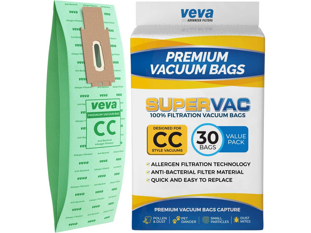 30 Pack Type CC Vacuum Bags for Oreck XL, XL5, XL7, XL21, 2000, 3000, 4000, 7000, 8000, 9000 Upright Vacuum Cleaner, Hypo-Allergenic Bags