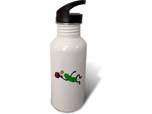 3dRose Funny Leaping Pickle Playing Pickleball 21 oz Sports Water Bottle